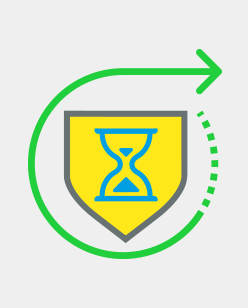 A symbol of time with arrow extending forward